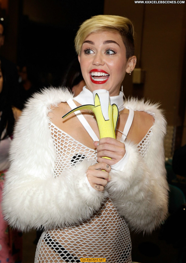 Miley Cyrus No Source Celebrity Beautiful Babe Fishnet Bra Posing Hot